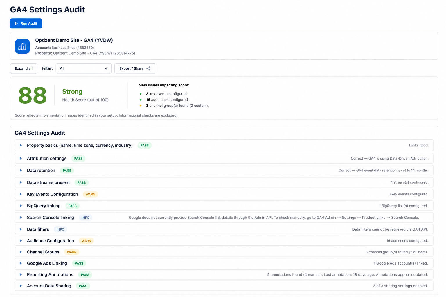 GA4 Configuration Audit Screenshot
